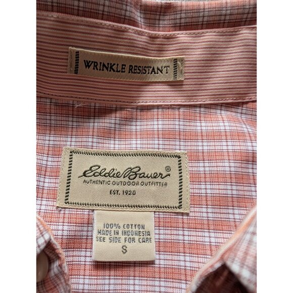 Eddie Bauer Mens Wrinkle Resistant Button-Down Shirt S Plaid 100% Cotton Red/Whi - Picture 4 of 6